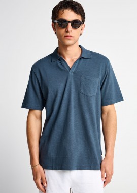 FUNKY BUDDHA - Ανδρική μονόχρωμη μπλούζα polo relaxed fit