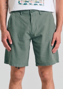 GARAGE 55 - Linen blend garment dyed chino βερμούδα.
