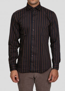 BASTONCINO - BASTONCINO Ανδρικό Μπλε Striped Shirt in Blue and Brown