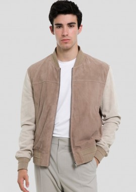 ARMA - ARMA Ανδρικό Καφέ Beige Leather Suede Bomber Jacket