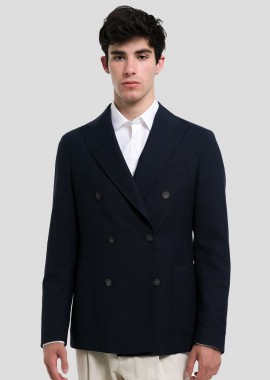 IVERGANO - IVERGANO Ανδρικό Μπλε Double Breasted Black Classic Blazer
