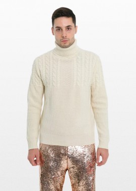 +39MASQ - +39MASQ Ανδρικό Λευκό Turtleneck Knitwear/White