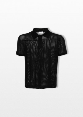 COURRÈGES - COURRÈGES Ανδρικό Μαύρο Mesh polo with logo