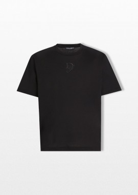 DOLCE&GABBANA - DOLCE&GABBANA Ανδρικό Μαύρο T-shirt with Logo Embroidery