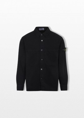 STONE ISLAND - STONE ISLAND Ανδρικό Μαύρο Organic Panama Cotton 'Old' Effect Overshirt