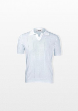 GRAN SASSO - GRAN SASSO Ανδρικό Μπλε Ribbed Polo Shirt
