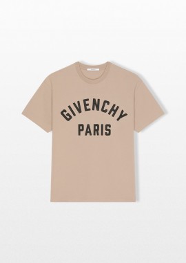 GIVENCHY - GIVENCHY Ανδρικό Μπεζ T-Shirt with Givenchy Paris Embroidery