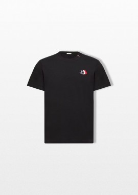 MONCLER - MONCLER Ανδρικό Μαύρο Embroidered Tricolor Logo T-Shirt