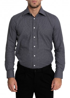 MONK - MONK Ανδρικό Γκρι Check-Pattern Button-Down Shirt