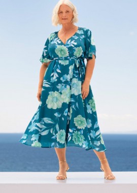 - Κρουαζέ midi φόρεμα με floral μοτίβο