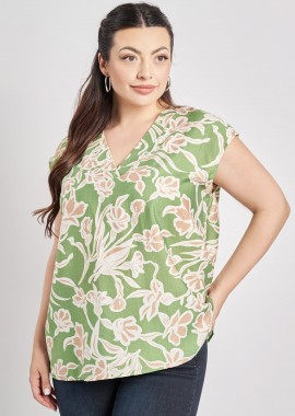 - Αμάνικη μπλούζα εμπριμέ φλοράλ όψη λινό