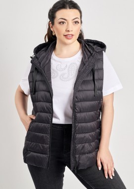 - Αμάνικο καπιτονέ μπουφάν με κουκούλα