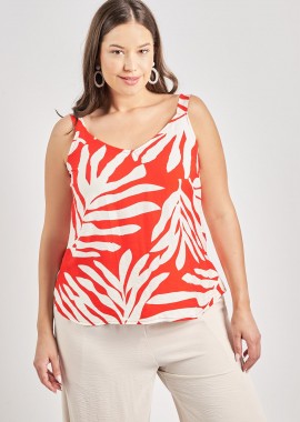 - Αμάνικο τοπ εμπριμέ τρόπικαλ όψη λινό