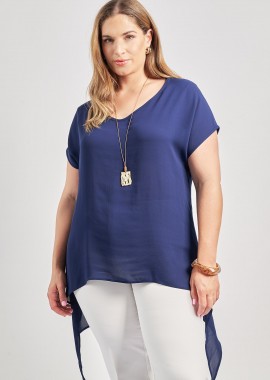 - Ασύμμετρη βραδινή μπλούζα ζορζέτα με κολιέ