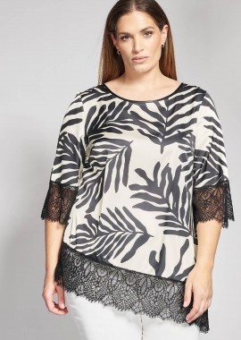 - Ασύμμετρη Βραδινή Τουνίκ με Botanical Μοτίβο και Δαντέλα