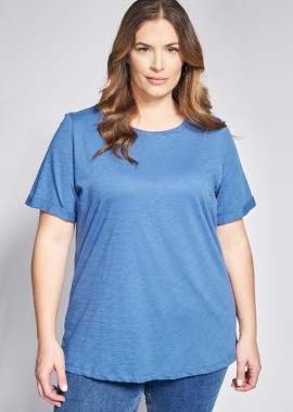 - Basic κοντομάνικη βαμβακερή μπλούζα φλάμα με στρογγυλή λαιμόκοψη