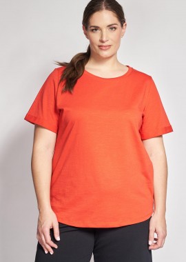 - Basic κοντομάνικη βαμβακερή μπλούζα φλάμα με στρογγυλή λαιμόκοψη