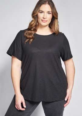 - Basic κοντομάνικη βαμβακερή μπλούζα φλάμα με στρογγυλή λαιμόκοψη