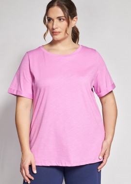 - Basic κοντομάνικη βαμβακερή μπλούζα φλάμα με στρογγυλή λαιμόκοψη