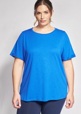 - Basic κοντομάνικη βαμβακερή μπλούζα φλάμα με στρογγυλή λαιμόκοψη