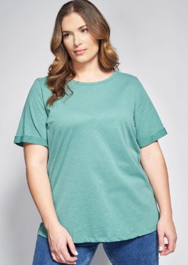 - Basic κοντομάνικη βαμβακερή μπλούζα φλάμα με στρογγυλή λαιμόκοψη