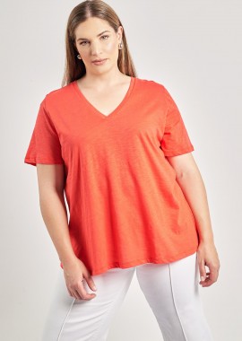 - Basic μπλούζα βαμβακερή γραμμή-Α με V