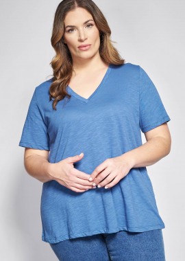 - Basic βαμβακερή μπλούζα φλάμα κοντομάνικη σε γραμμή-Α