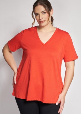 - Basic βαμβακερή μπλούζα φλάμα κοντομάνικη σε γραμμή-Α