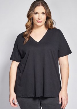 - Basic βαμβακερή μπλούζα φλάμα κοντομάνικη σε γραμμή-Α