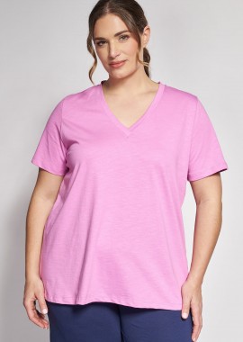 - Basic βαμβακερή μπλούζα φλάμα κοντομάνικη σε γραμμή-Α