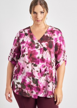 - Εμπριμέ φλοράλ μπλούζα με γυριστά μανίκια