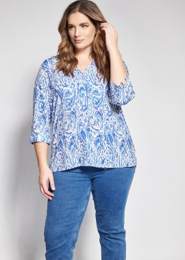 - Εμπριμέ μπλούζα βισκόζη abstract print με λαιμόκοψη V