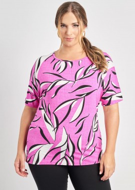 - Εμπριμέ μπλούζα βισκόζη με ελαστική λαιμόκοψη