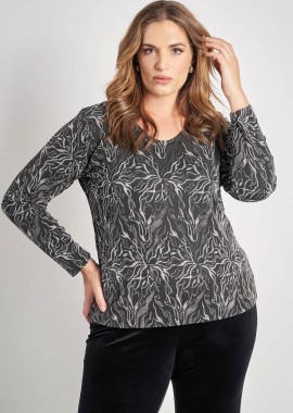 - Μακρυμάνικη μπλούζα με λάμψη και αφηρημένο τύπωμα