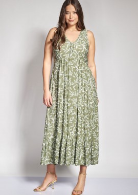 - Maxi Αμάνικο Φόρεμα Γκοφρέ με Floral Μοτίβο