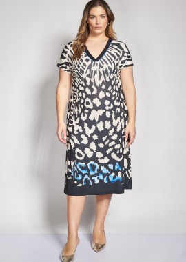- Midi φόρεμα με animal print και V λαιμόκοψη.