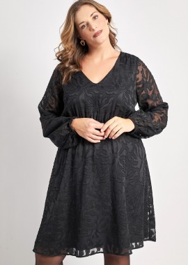 - Μίντι φόρεμα ανάγλυφο φλοράλ chiffon
