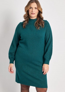 - Μίντι πλεκτό φόρεμα με σχέδια και ψηλό λαιμό