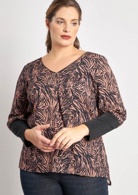 - Μπλούζα animal print με μονόχρωμη μανσέτα