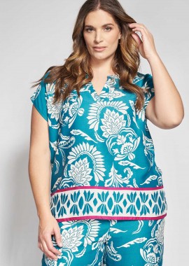 - Μπλούζα boho εμπριμέ με μπορντούρα