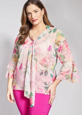- Μπλούζα chiffon με γραβάτα σε εμπριμέ φλοράλ