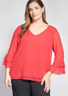 - Μπλούζα διπλής ζωρζέτας με βολάν στα μανίκια