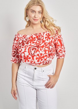 - Μπλούζα έξωμη βαμβακερή εμπριμέ boho