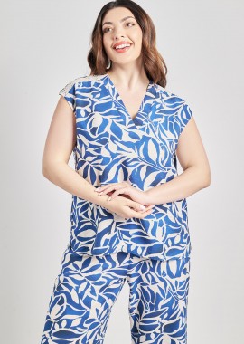 - Μπλούζα εμπριμέ floral σε όψη λινό