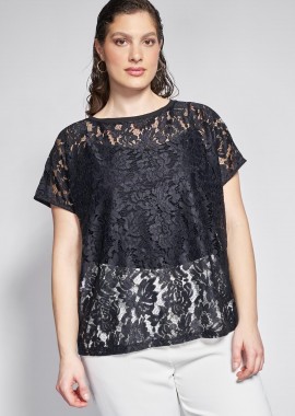 - Μπλούζα με δαντέλα σε άνετη γραμμή