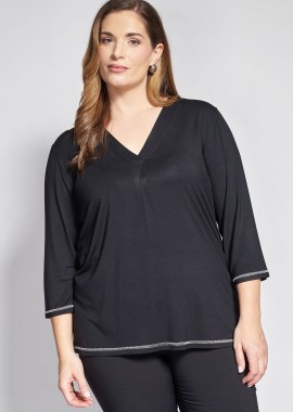 - Μπλούζα με λαιμόκοψη V και ασημί lurex τελειώματα