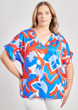 - Μπλούζα σατέν εμπριμέ φλοράλ άνετη γραμμή