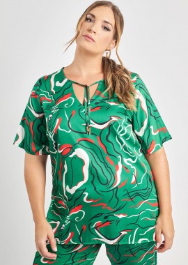 - Μπλούζα σατέν εμπριμέ φλοράλ με δέσιμο λαιμού