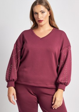 - Μπλούζα soft touch με V και τρουκ στα μανίκια