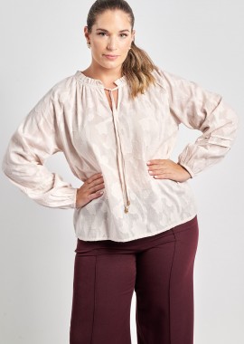 - Μπλούζα βαμβακερή με ανάγλυφα φλοράλ